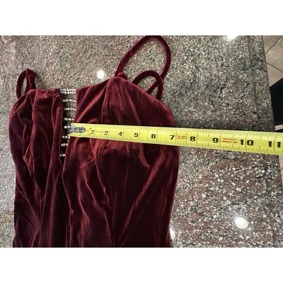 Vintage Dollar Prom Dress Velour Velvet Wine‎ Purple Maxi Halter Slit Formal 90s - Picture 9 of 11